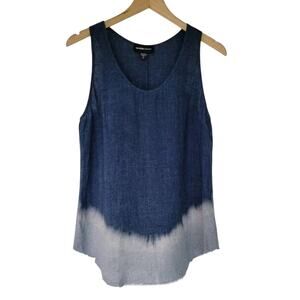 Fifteen Twenty Blue Tie Dye Sleeveless Linen Top Women Size M Raw Hem